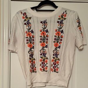 Floral Embroidered White Sweater